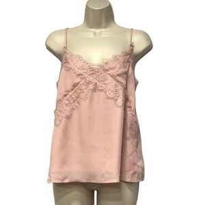 LUSH Lace Trim V-neck  Chiffon Camisole, Ballet Pink, S